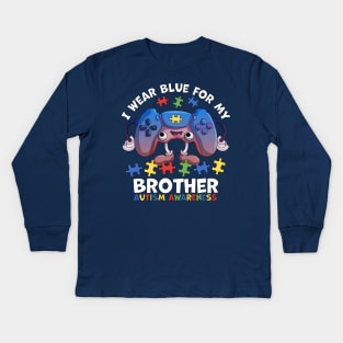 I Wear Blue For My Brother Autism Awareness Gaming Controller Kids Long Sleeve T-Shirt